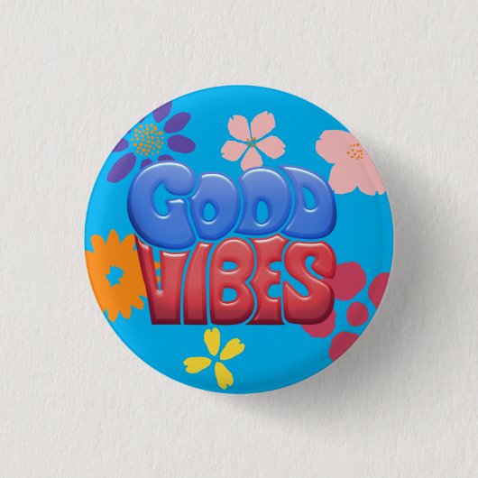 Good Vibes Bubble Letters & Hippy Flowers Ronde Button 3,2 Cm (Voorkant)
