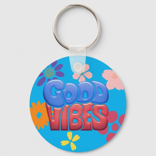 Good Vibes Bubble Letters & Hippy Flowers Sleutelhanger (Voorkant)