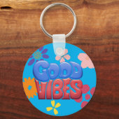 Good Vibes Bubble Letters & Hippy Flowers Sleutelhanger (Voorkant)
