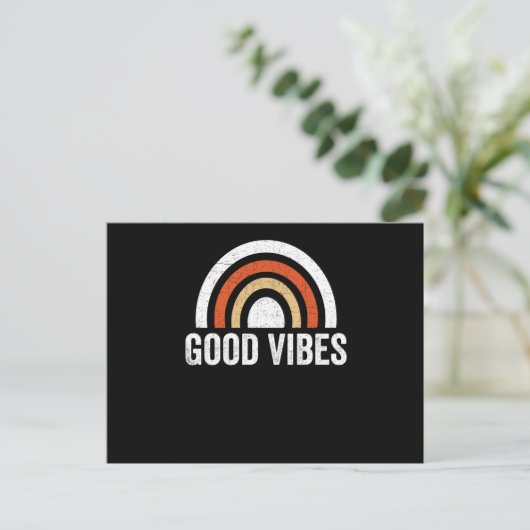 Good Vibes, Cool retro rainbow T-Shirt Briefkaart (Staand voorkant)