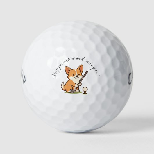 Good Vibes Corgi 'Stay Pawsitive and Swing On!'  Golfballen (Voorkant)
