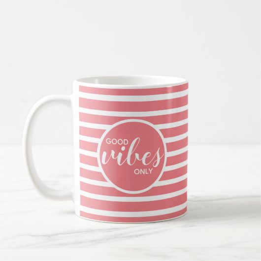 Good Vibes Cute Coral Stylish Modern Quote Koffiemok (Links)