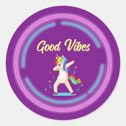 Good Vibes Eenhoorn Ronde Sticker (Voorkant)