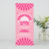 Good Vibes Groovy Pink Birthday Party Invitation Kaart (Staand voorkant)