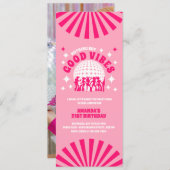 Good Vibes Groovy Pink Birthday Party Invitation Kaart (Voorkant / Achterkant)