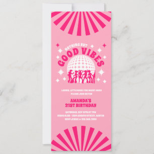 Good Vibes Groovy Pink Birthday Party Invitation Kaart