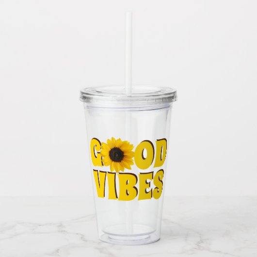 Good Vibes | Heldergeel zonnebloem Acryl Drinkbeker (Voorkant)