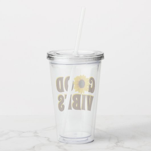 Good Vibes | Heldergeel zonnebloem Acryl Drinkbeker (Achterkant)