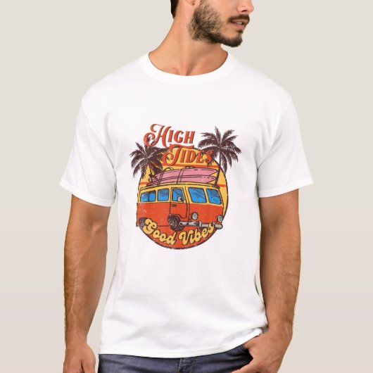 Good Vibes High Tides Retro 60S Faded Summer Gift T-shirt (Voorkant)