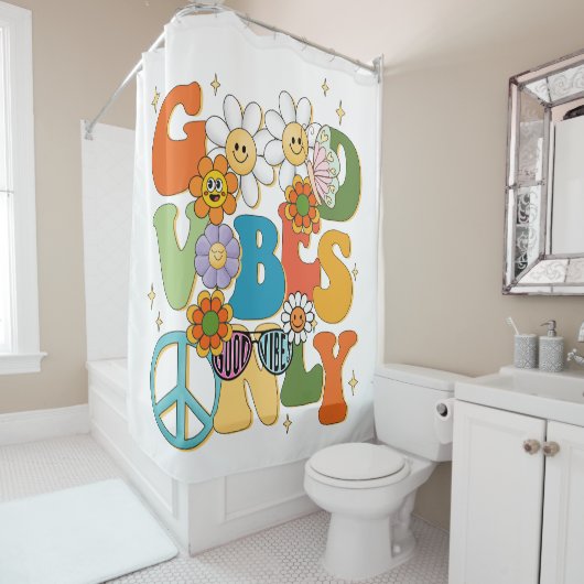 Good Vibes illustratie typografie Douchegordijn (In situ)