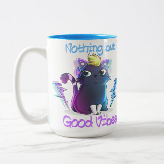 "Good Vibes" koffiekopje met 2 toonaangevende katt Tweekleurige Koffiemok