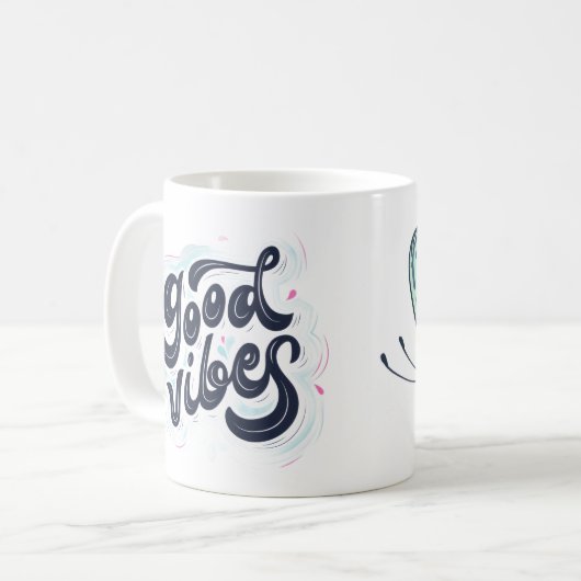 Good Vibes Mug with Aesthetic Butterfly Design Koffiemok (Voorkant links)