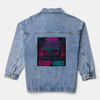 Good Vibes Neon Synthwave Graffiti Muurschildering Denim Jacket