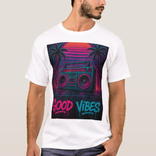 Good Vibes Neon Synthwave Graffiti Muurschildering T-shirt