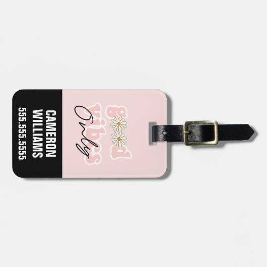 Good Vibes only 70's Hippie Slogan Bagagelabel (Voorkant horizontaal)