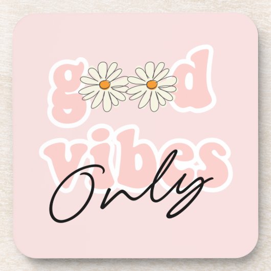 Good Vibes only 70's Hippie Slogan Bier Onderzetter (Voorkant)