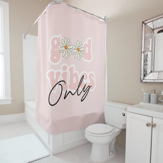 Good Vibes only 70's Hippie Slogan Douchegordijn (In situ)