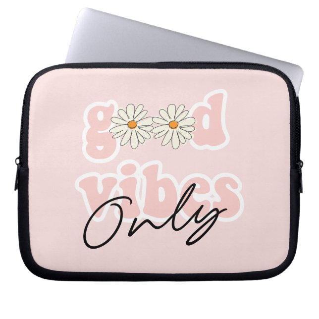 Good Vibes only 70's Hippie Slogan Laptop Sleeve (Voorkant)