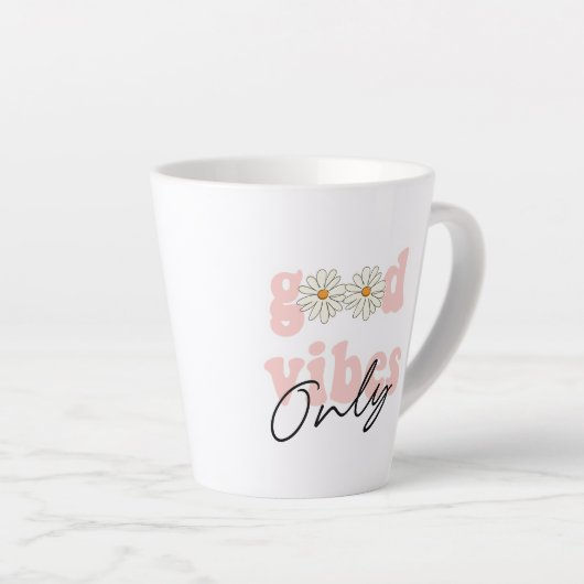 Good Vibes only 70's Hippie Slogan Latte Mok (Rechterhoek)