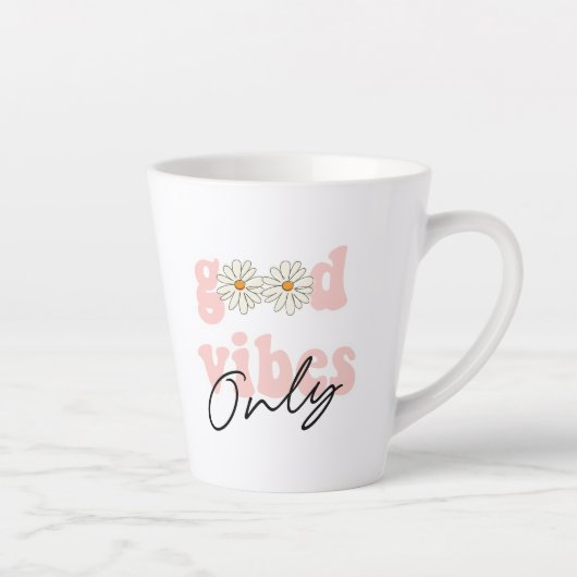 Good Vibes only 70's Hippie Slogan Latte Mok (Rechts)