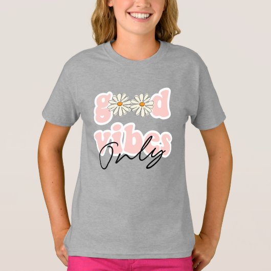 Good Vibes only 70's Hippie Slogan T-shirt (Voorkant)