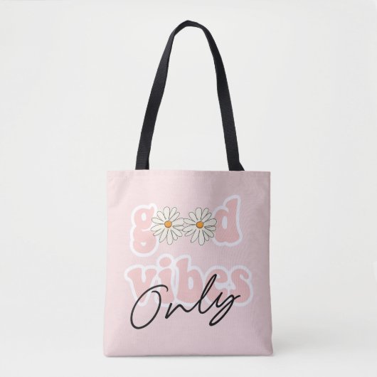 Good Vibes only 70's Hippie Slogan Tote Bag (Voorkant)