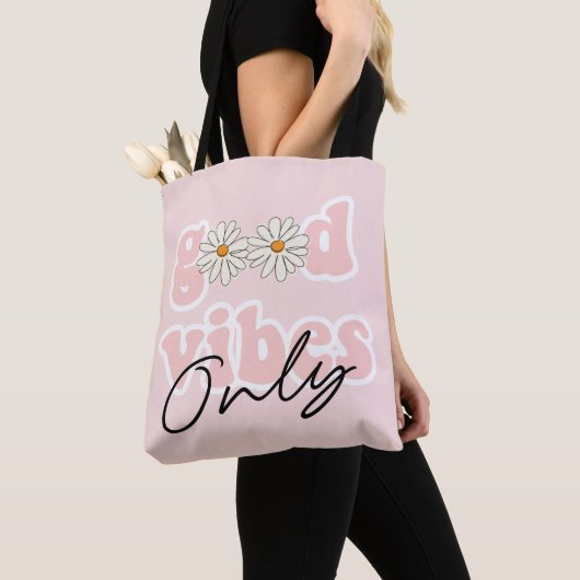 Good Vibes only 70's Hippie Slogan Tote Bag (Dichtbij)