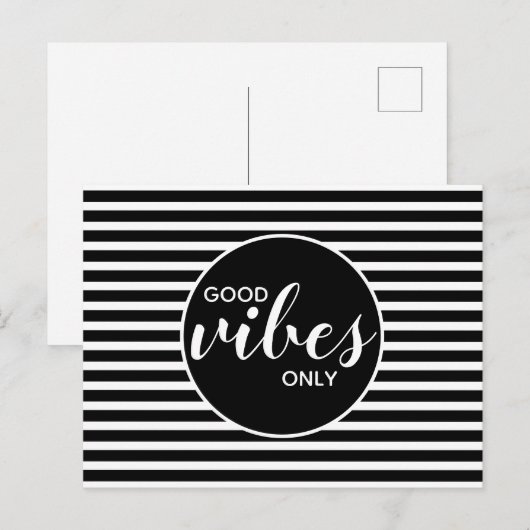 Good Vibes Only Black & White Typography Quote Briefkaart (Voorkant / Achterkant)