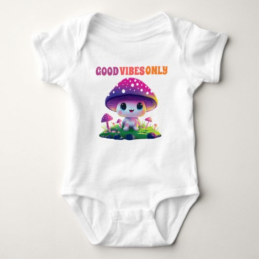Good Vibes Only Cute Mushroom Baby Bodysuit (Voorkant)