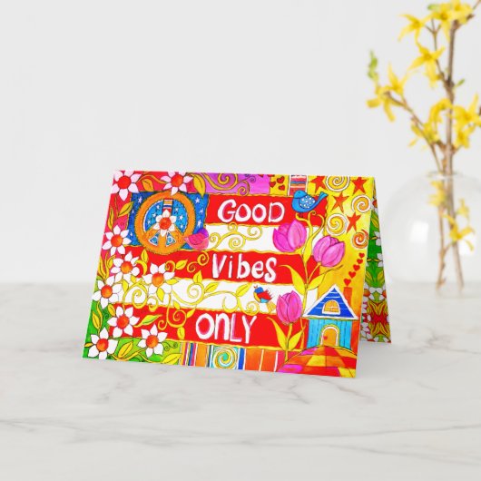 Good Vibes Only Peace Sign en Daisies Hippie Kaart (Gele Bloem)