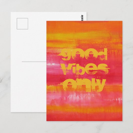 "Good Vibes Only" Quote Roze Rood Geel Abstract Briefkaart (Voorkant / Achterkant)