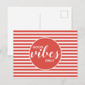 Good Vibes Only Red & White Typography Quote Aankondigingskaart (Voorkant / Achterkant)