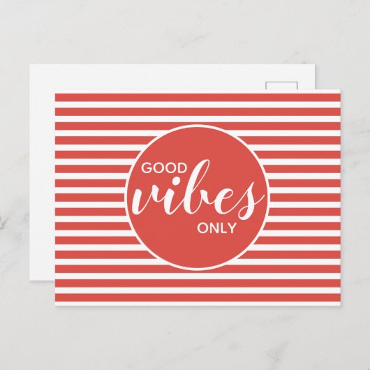Good Vibes Only Red & White Typography Quote Aankondigingskaart (Voorkant / Achterkant)