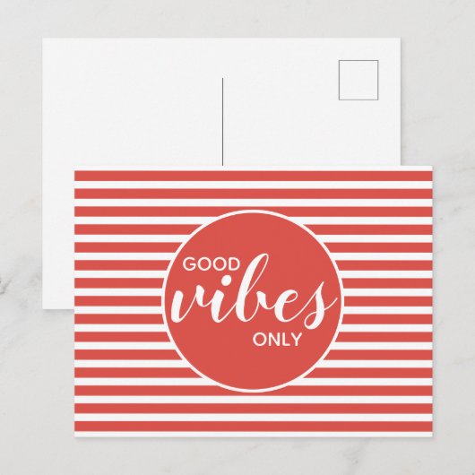 Good Vibes Only Red & White Typography Quote Briefkaart (Voorkant / Achterkant)