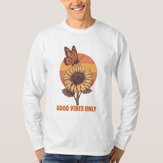 Good Vibes Only – Retro Butterfly & Sunflower Unis T-shirt (Voorkant)