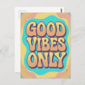 Good vibes only retro groovy style briefkaart (Voorkant / Achterkant)