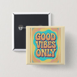 Good vibes only retro groovy style vierkante button 5,1 cm