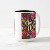 Good Vibes Only retro psychedelisch Tweekleurige Koffiemok (Voorkant rechts)