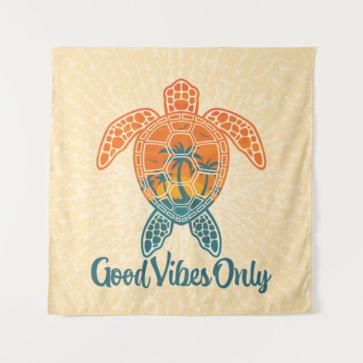 Good Vibes Only Tropical Sunset Zee Schildpad Ontw Wandkleed (Voorkant)