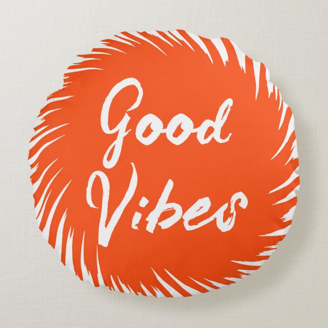 Good Vibes Oranje Rond Kussen (Voorkant)