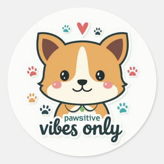 Good Vibes Paw Ronde Sticker (Voorkant)