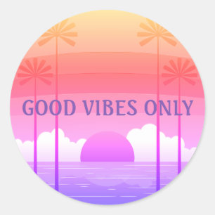Good Vibes Pink/Paars Retro Beach Sunset Sticker
