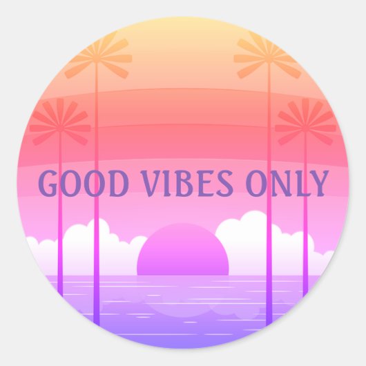 Good Vibes Pink/Paars Retro Beach Sunset Sticker (Voorkant)