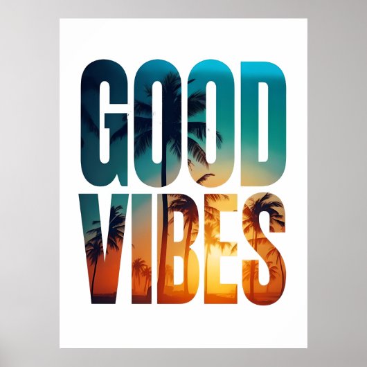 Good Vibes Poster – Tropical Sunset Typography (Voorkant)