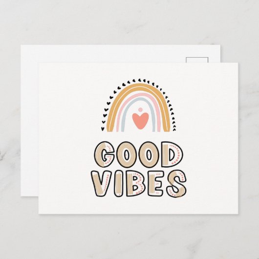 Good Vibes Rainbow Boho Lettering Briefkaart (Voorkant / Achterkant)