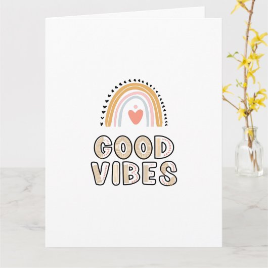 Good Vibes Rainbow Boho Lettering Kaart (Gele Bloem)