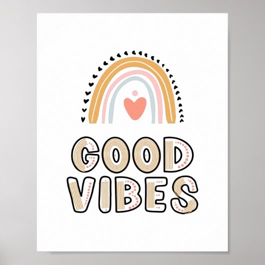 Good Vibes Rainbow Boho Lettering Poster (Voorkant)