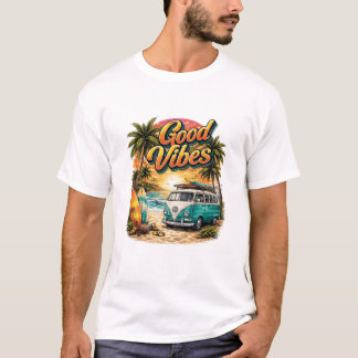 Good Vibes Retro Beach Van T-Shirt | Zomer Surfen 