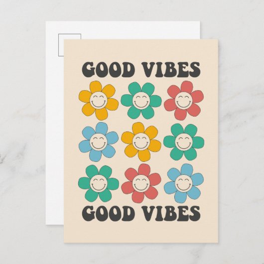 Good Vibes Retro Colorful Daisy Flowers Briefkaart (Voorkant / Achterkant)