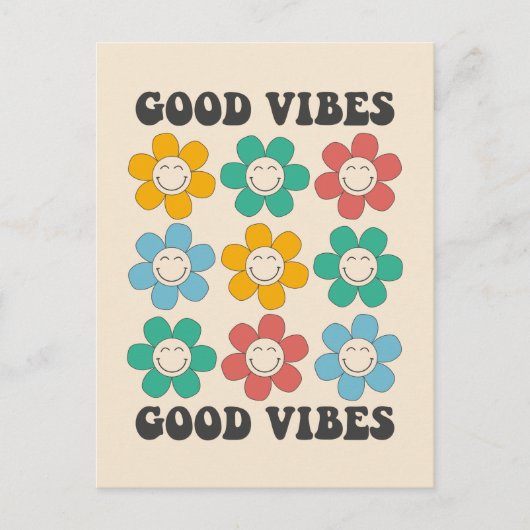 Good Vibes Retro Colorful Daisy Flowers Briefkaart (Voorkant)